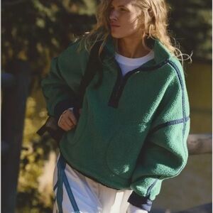 Free People Mountain High Half Zip Green/Navy Fleece Pullover